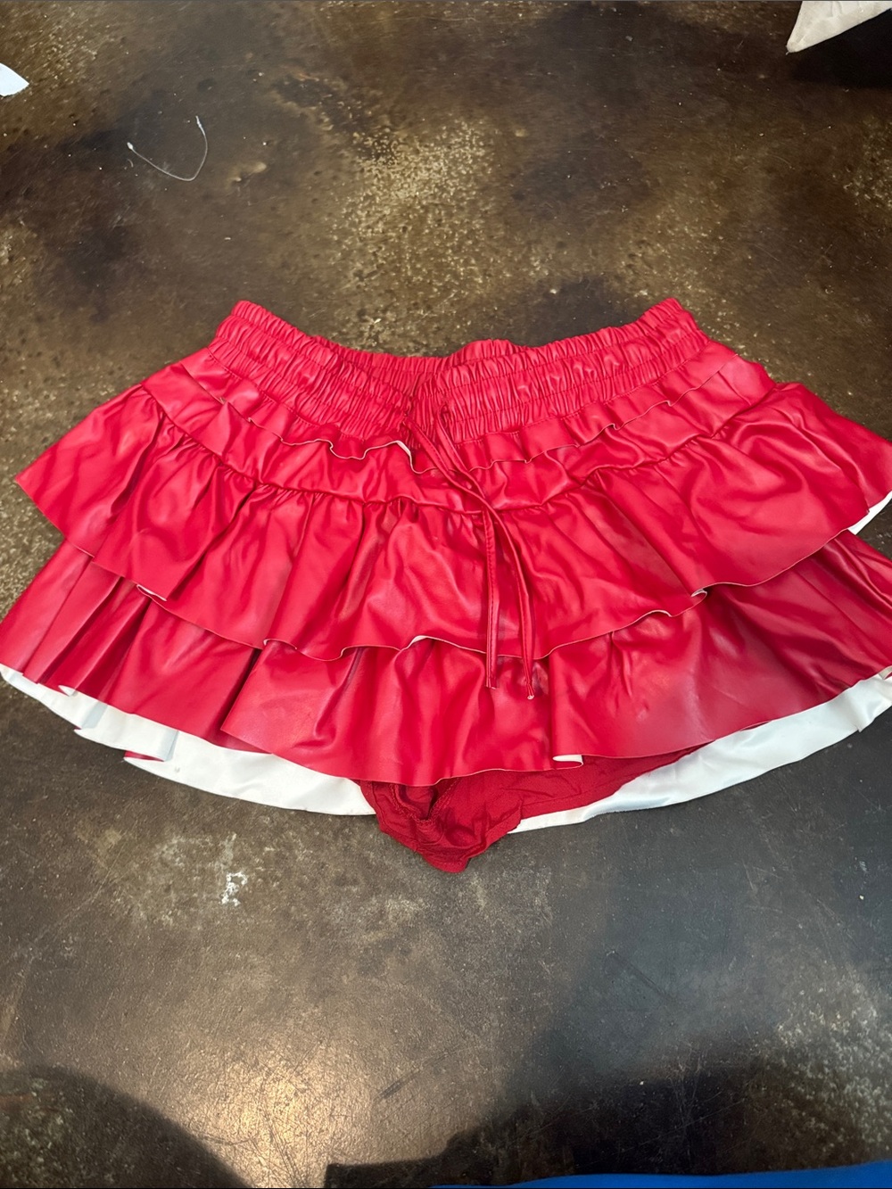 Red Ruffle Skort with Elastic Waist and Drawstring